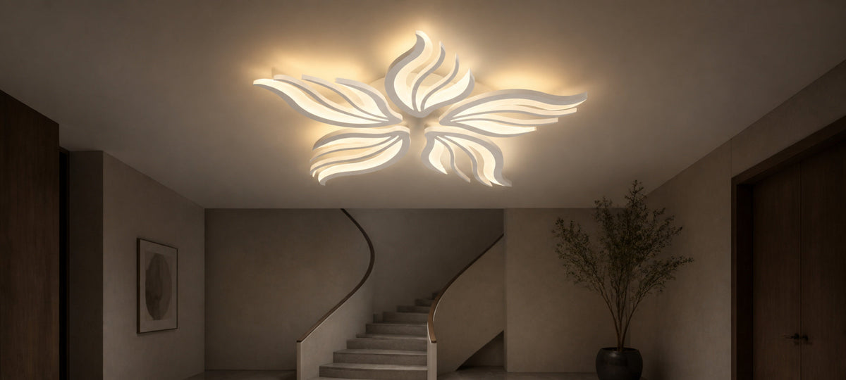 SAKURA 62W LED Chandelier with Remote Control, 5 Petals, Cool/Warm/Neutral Light, Dimmable, White, imaginea 14