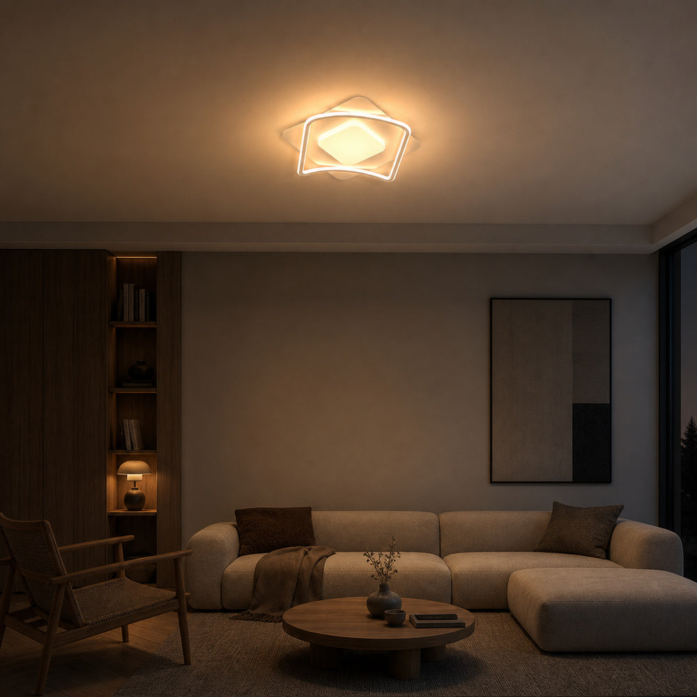 MODERNO 53W LED Chandelier with Remote Control, 2 Squares, Cool/Warm/Neutral Light, Dimmable, White, imaginea 1