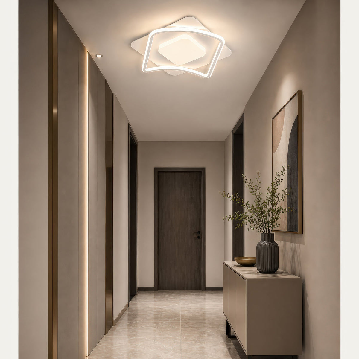 MODERNO 53W LED Chandelier with Remote Control, 2 Squares, Cool/Warm/Neutral Light, Dimmable, White, imaginea 12