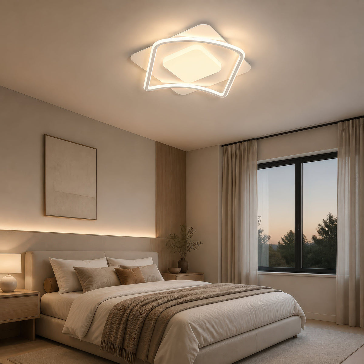 MODERNO 53W LED Chandelier with Remote Control, 2 Squares, Cool/Warm/Neutral Light, Dimmable, White, imaginea 13