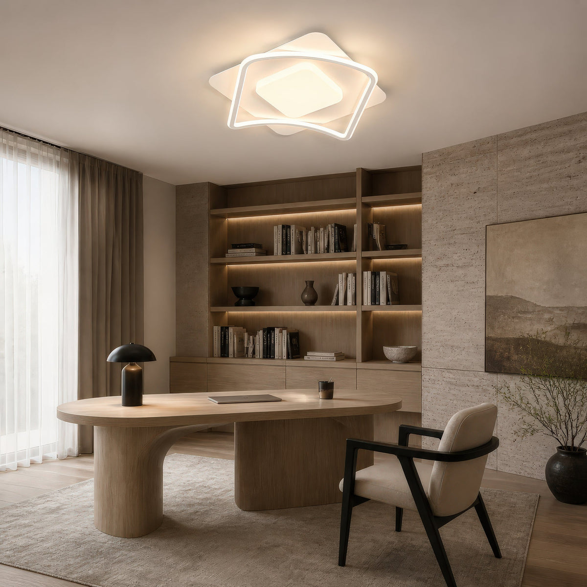 MODERNO 53W LED Chandelier with Remote Control, 2 Squares, Cool/Warm/Neutral Light, Dimmable, White, imaginea 14