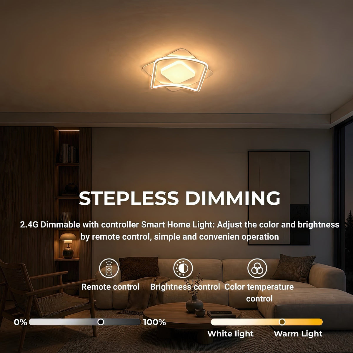 MODERNO 53W LED Chandelier with Remote Control, 2 Squares, Cool/Warm/Neutral Light, Dimmable, White, imaginea 4