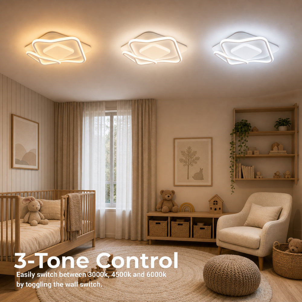 MODERNO 53W LED Chandelier with Remote Control, 2 Squares, Cool/Warm/Neutral Light, Dimmable, White, imaginea 5