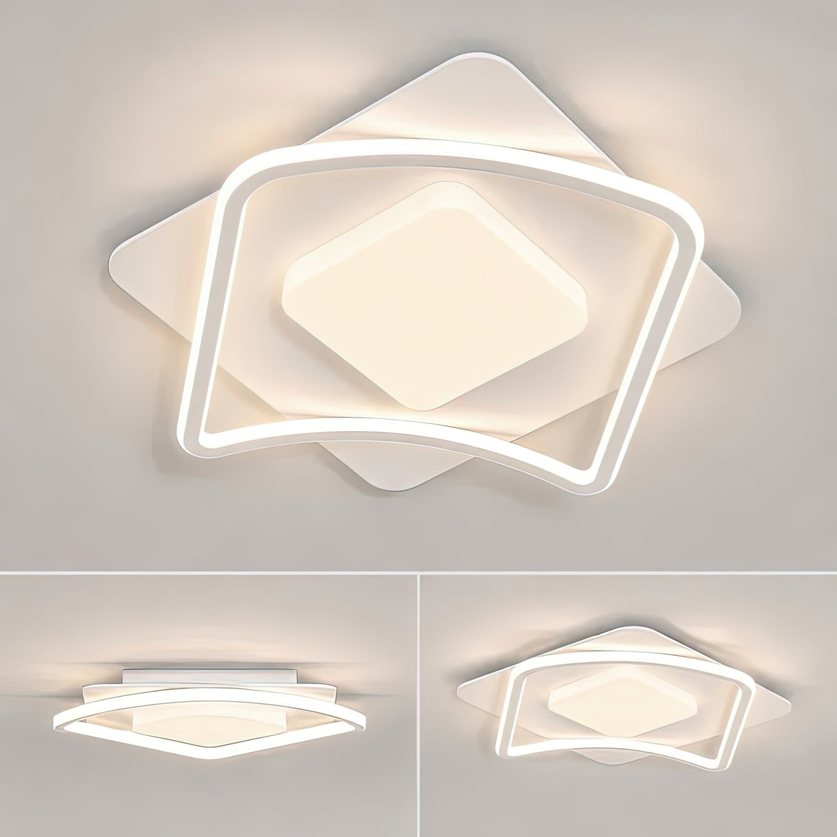 MODERNO 53W LED Chandelier with Remote Control, 2 Squares, Cool/Warm/Neutral Light, Dimmable, White, imaginea 8