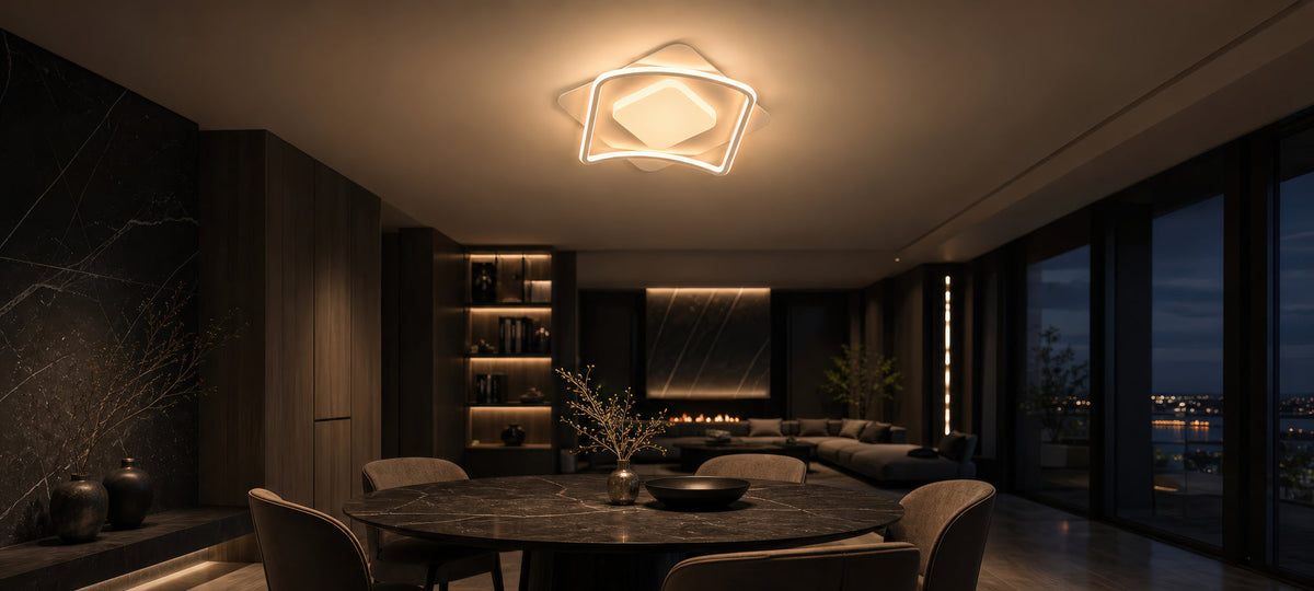 MODERNO 53W LED Chandelier with Remote Control, 2 Squares, Cool/Warm/Neutral Light, Dimmable, White, imaginea 15