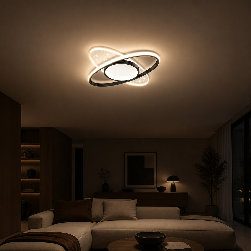 Lustra LED cu telecomanda VARIO 69W, Oval, lumina Rece/Calda/Neutra, Dimabila, Negru