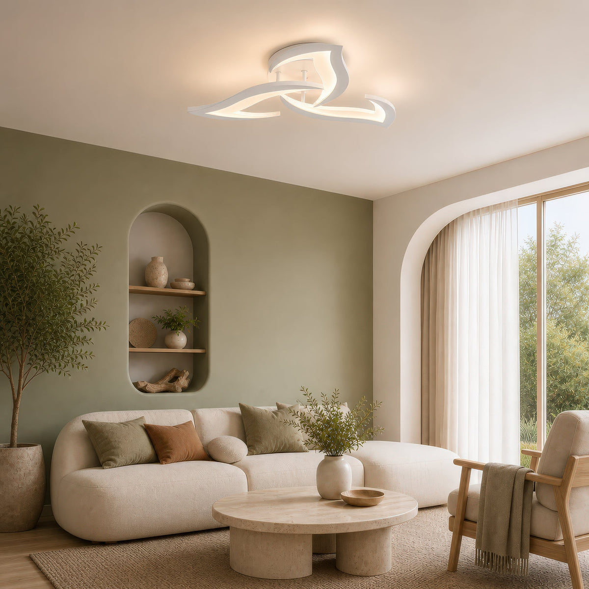 LED Chandelier with Remote Control LOTUS 32W, 3 Petals, Cool/Warm/Neutral Light, Dimmable, White, imaginea 10