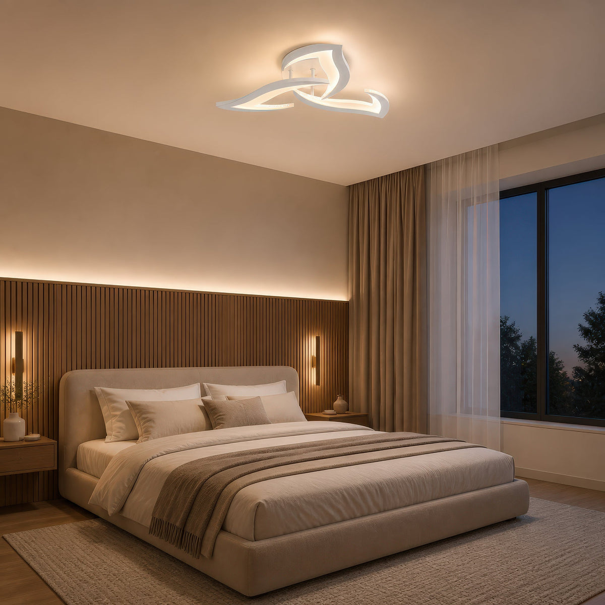LED Chandelier with Remote Control LOTUS 32W, 3 Petals, Cool/Warm/Neutral Light, Dimmable, White, imaginea 12