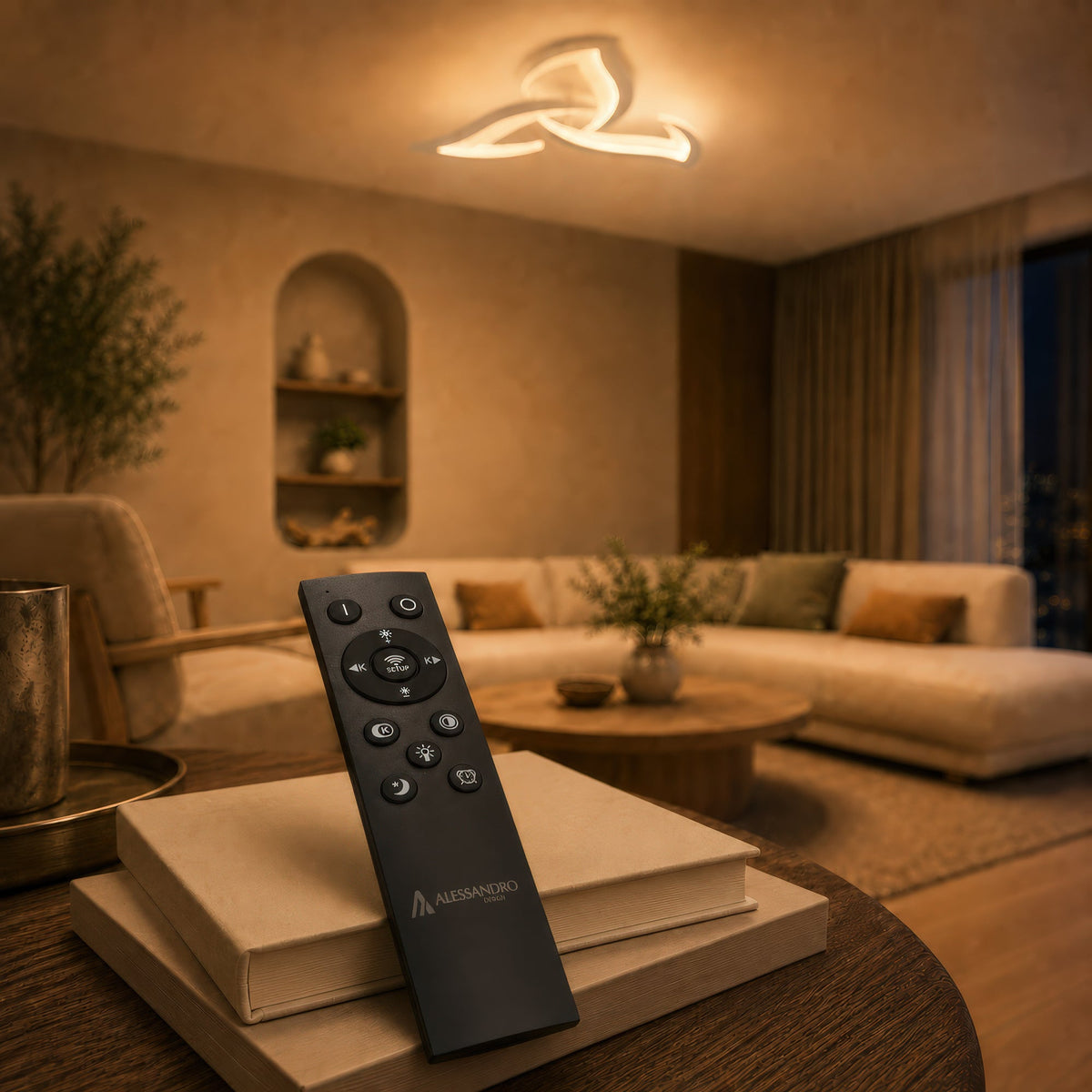 LED Chandelier with Remote Control LOTUS 32W, 3 Petals, Cool/Warm/Neutral Light, Dimmable, White, imaginea 3