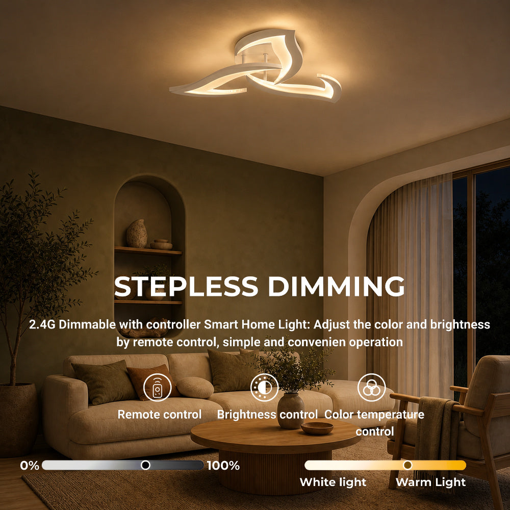 LED Chandelier with Remote Control LOTUS 32W, 3 Petals, Cool/Warm/Neutral Light, Dimmable, White, imaginea 4