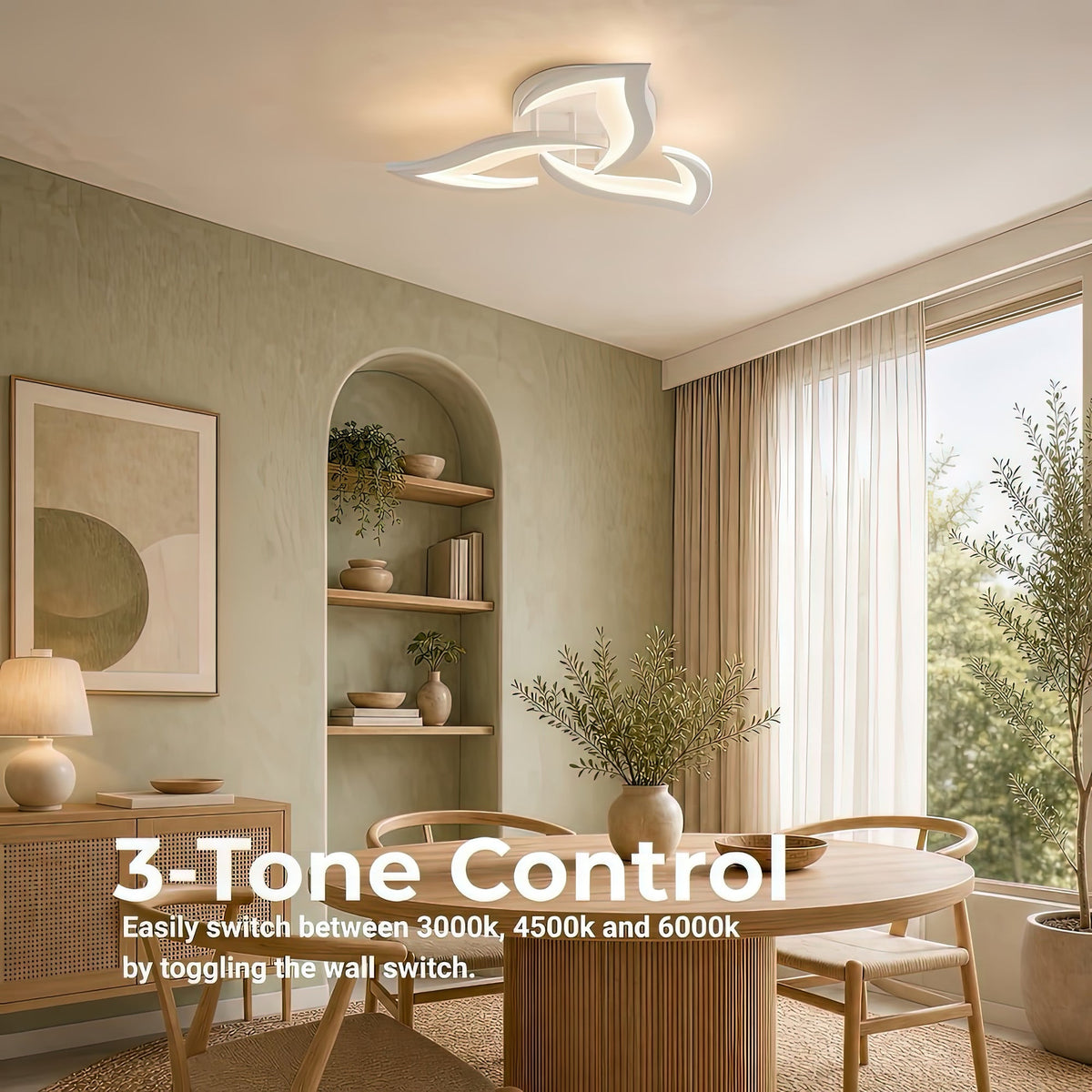 LED Chandelier with Remote Control LOTUS 32W, 3 Petals, Cool/Warm/Neutral Light, Dimmable, White, imaginea 5