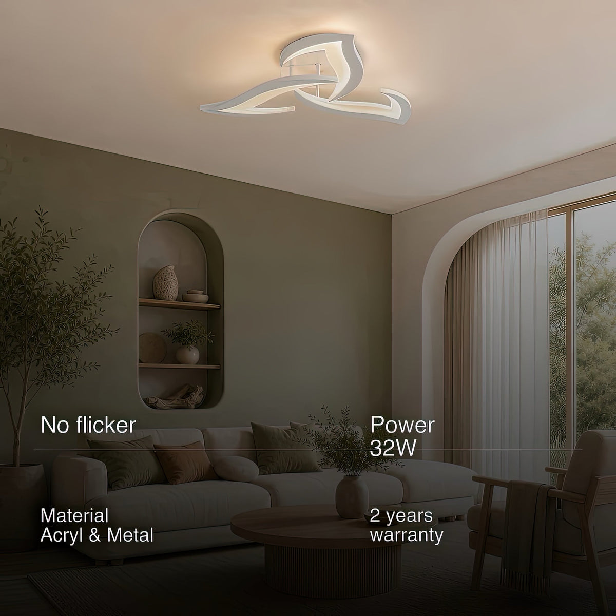 LED Chandelier with Remote Control LOTUS 32W, 3 Petals, Cool/Warm/Neutral Light, Dimmable, White, imaginea 8