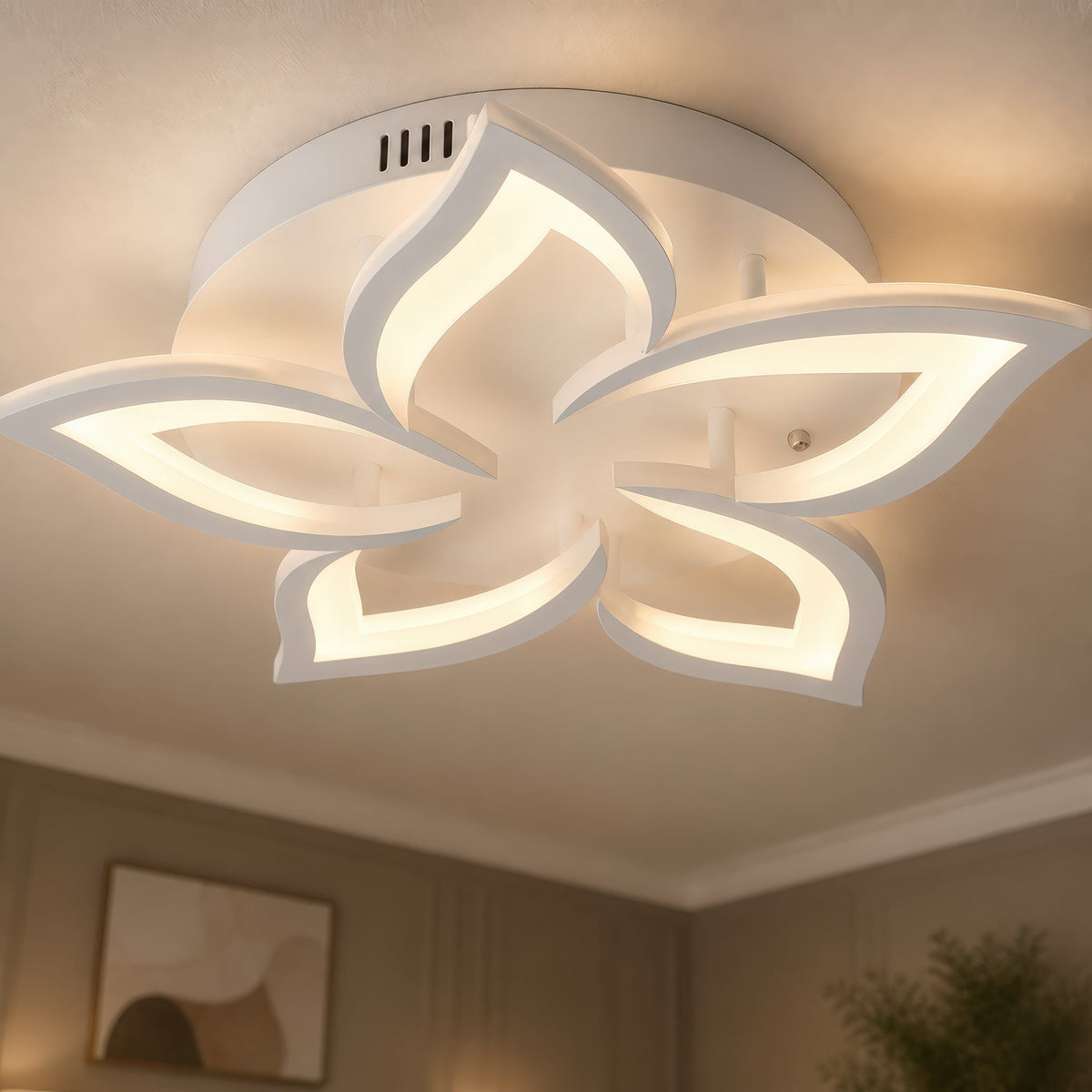 LED Chandelier with Remote Control LOTUS 54W, 5 Petals, Cool/Warm/Neutral Light, Dimmable, White, imaginea 2