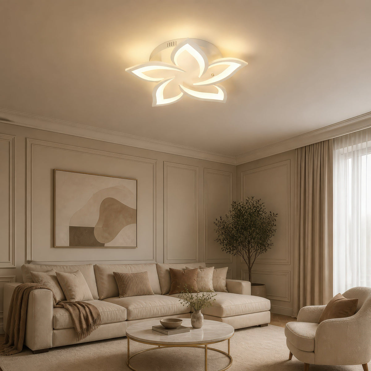 LED Chandelier with Remote Control LOTUS 54W, 5 Petals, Cool/Warm/Neutral Light, Dimmable, White, imaginea 11