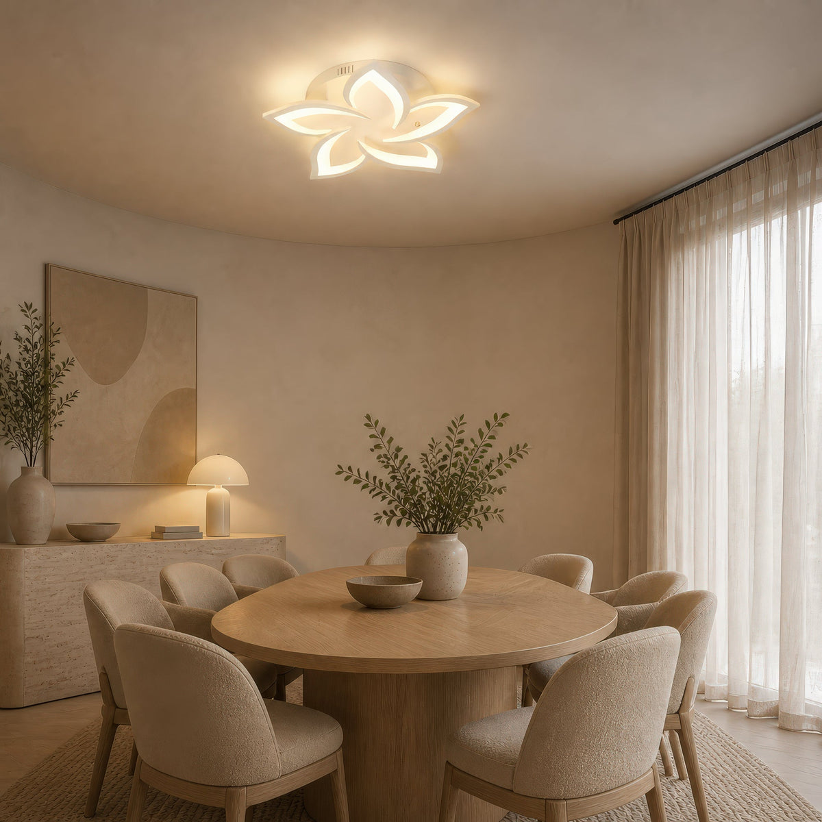 LED Chandelier with Remote Control LOTUS 54W, 5 Petals, Cool/Warm/Neutral Light, Dimmable, White, imaginea 12