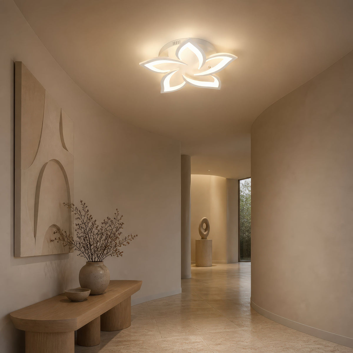 LED Chandelier with Remote Control LOTUS 54W, 5 Petals, Cool/Warm/Neutral Light, Dimmable, White, imaginea 13