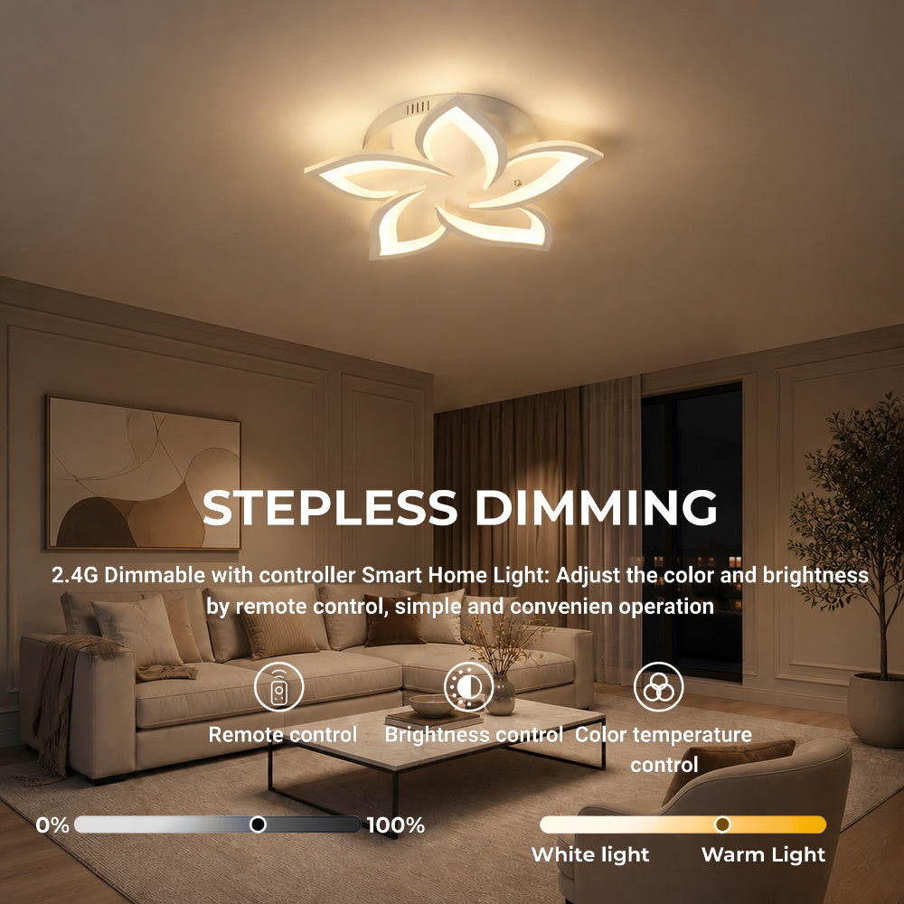LED Chandelier with Remote Control LOTUS 54W, 5 Petals, Cool/Warm/Neutral Light, Dimmable, White, imaginea 4