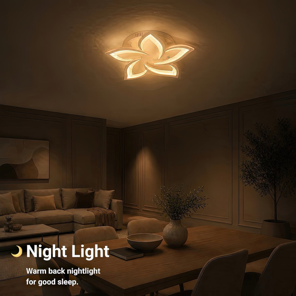 LED Chandelier with Remote Control LOTUS 54W, 5 Petals, Cool/Warm/Neutral Light, Dimmable, White, imaginea 6