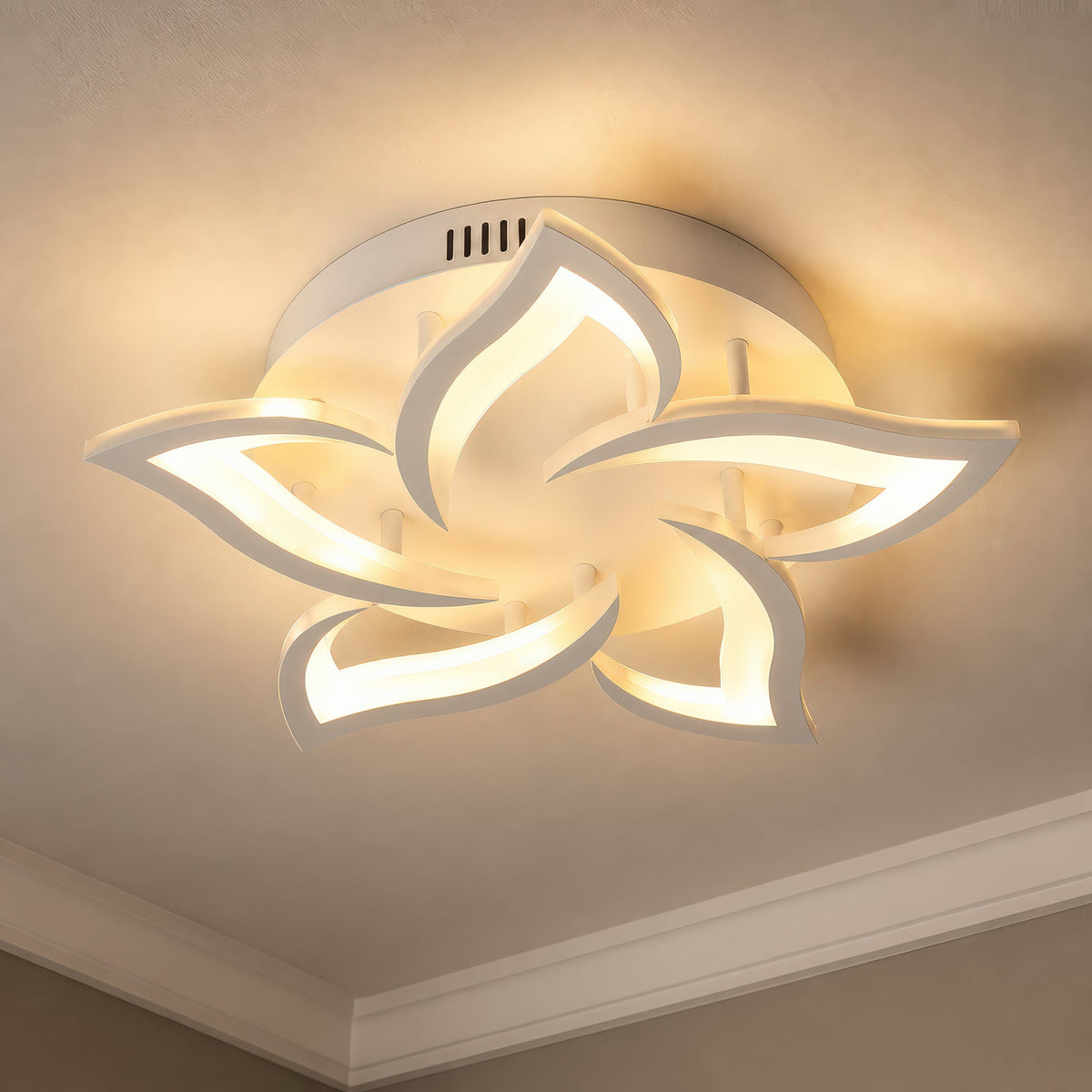 LED Chandelier with Remote Control LOTUS 54W, 5 Petals, Cool/Warm/Neutral Light, Dimmable, White, imaginea 8