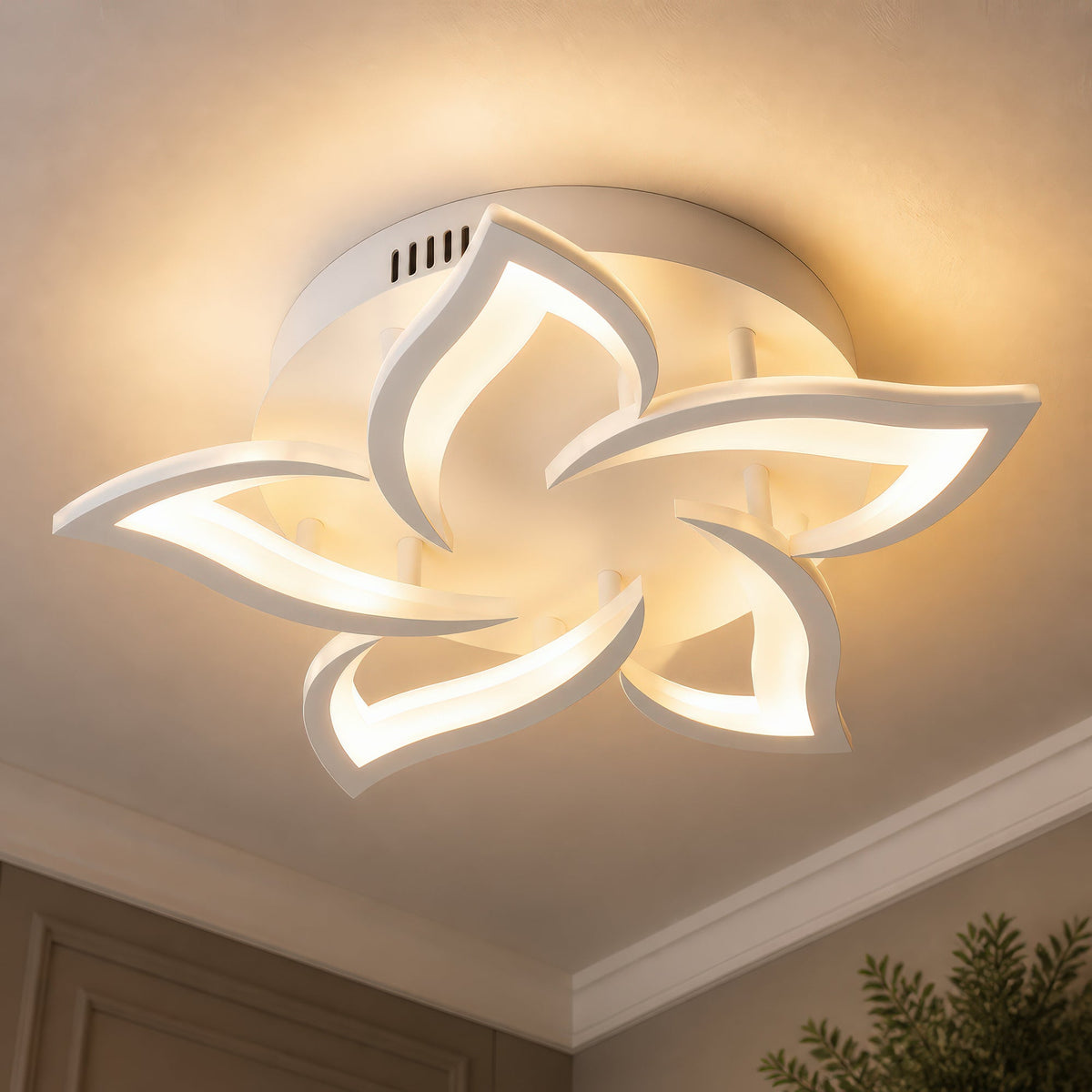 LED Chandelier with Remote Control LOTUS 54W, 5 Petals, Cool/Warm/Neutral Light, Dimmable, White, imaginea 9