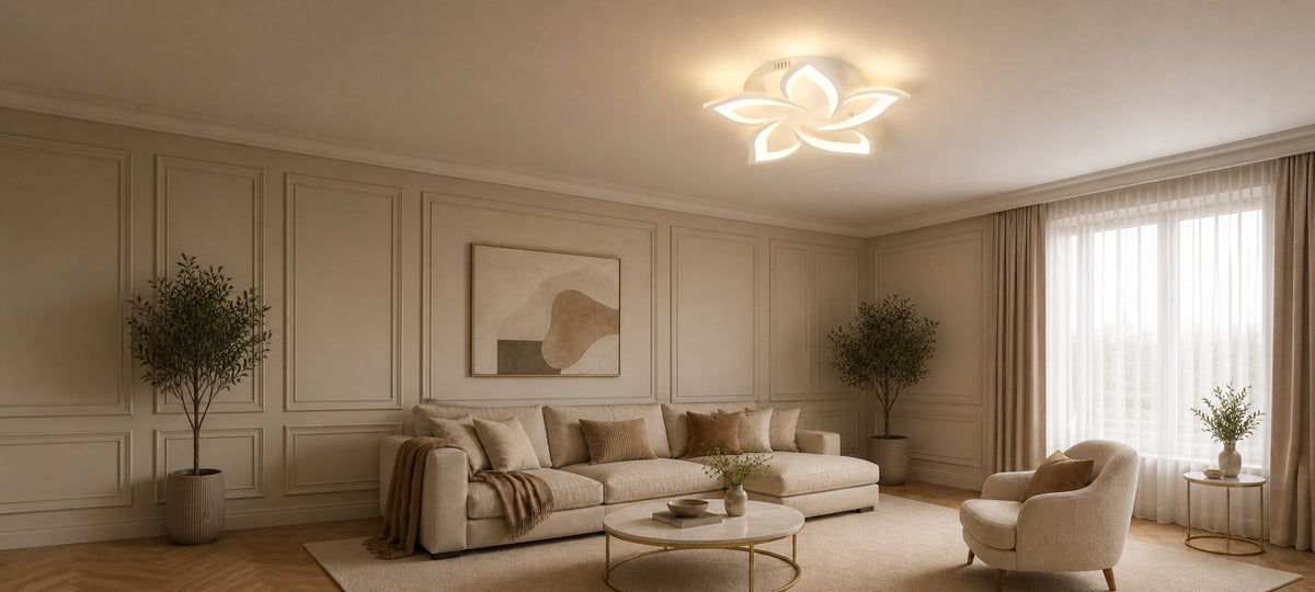 LED Chandelier with Remote Control LOTUS 54W, 5 Petals, Cool/Warm/Neutral Light, Dimmable, White, imaginea 14