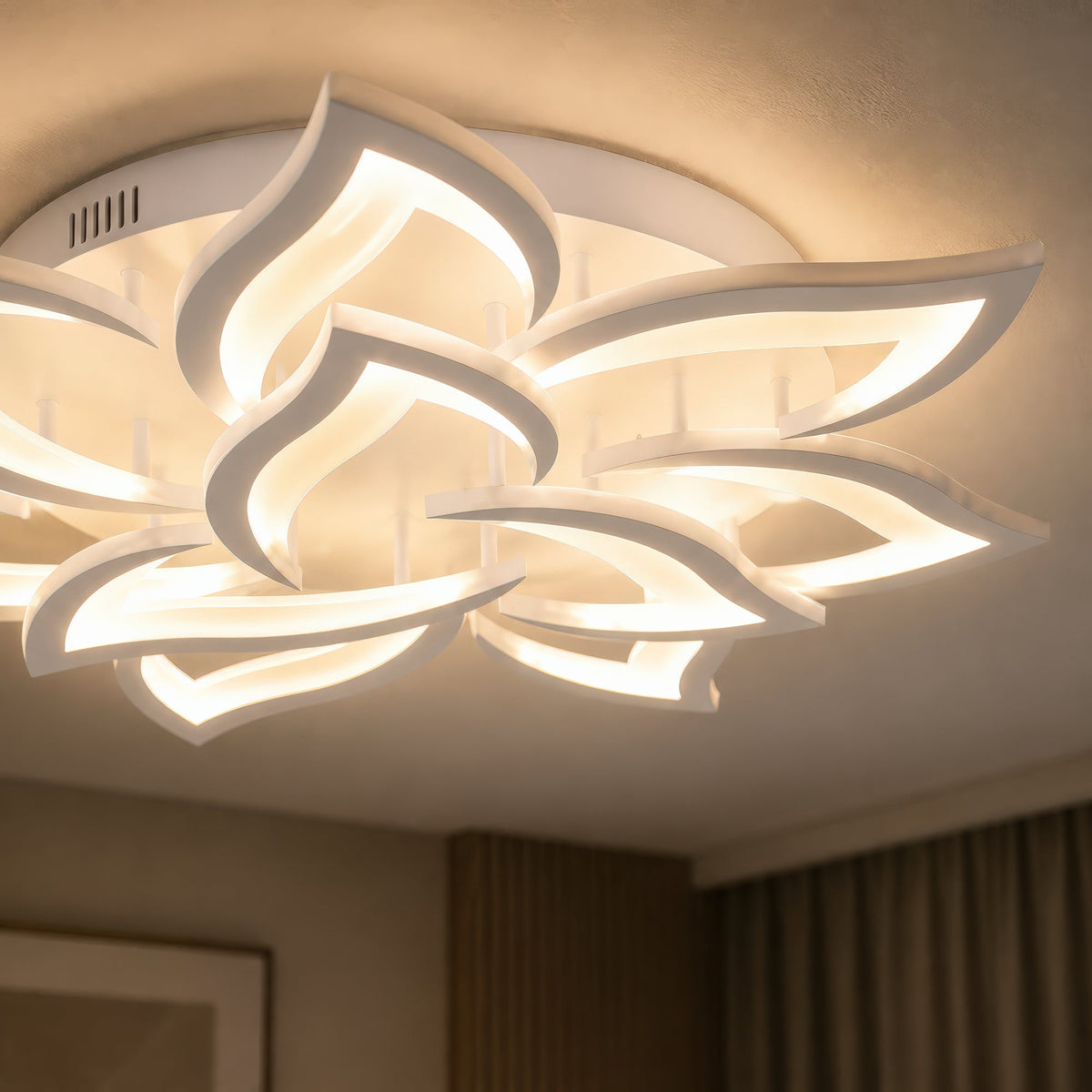 LED Chandelier with Remote Control LOTUS 91W, 9 Petals, Cool/Warm/Neutral Light, Dimmable, White, imaginea 9