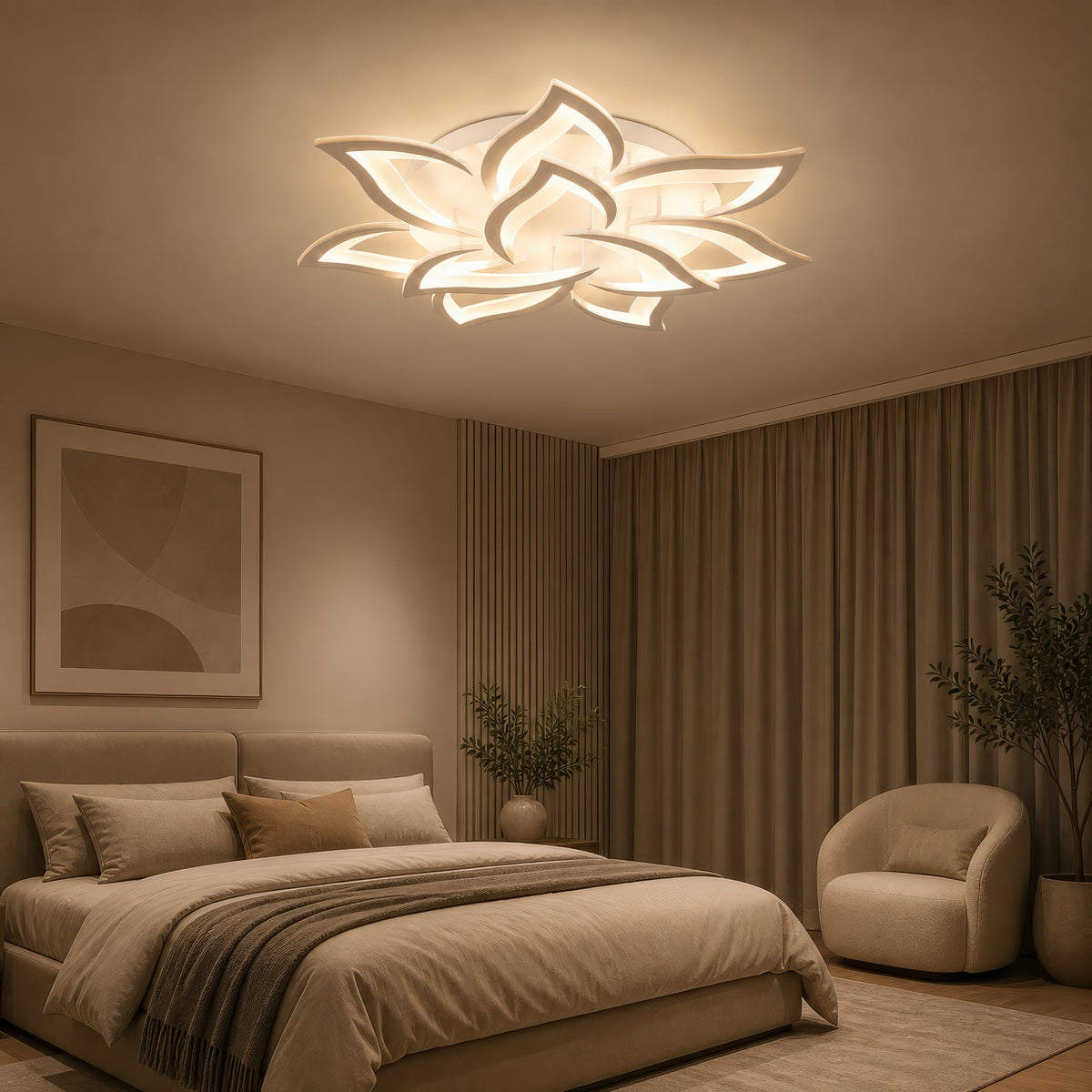 LED Chandelier with Remote Control LOTUS 91W, 9 Petals, Cool/Warm/Neutral Light, Dimmable, White, imaginea 10