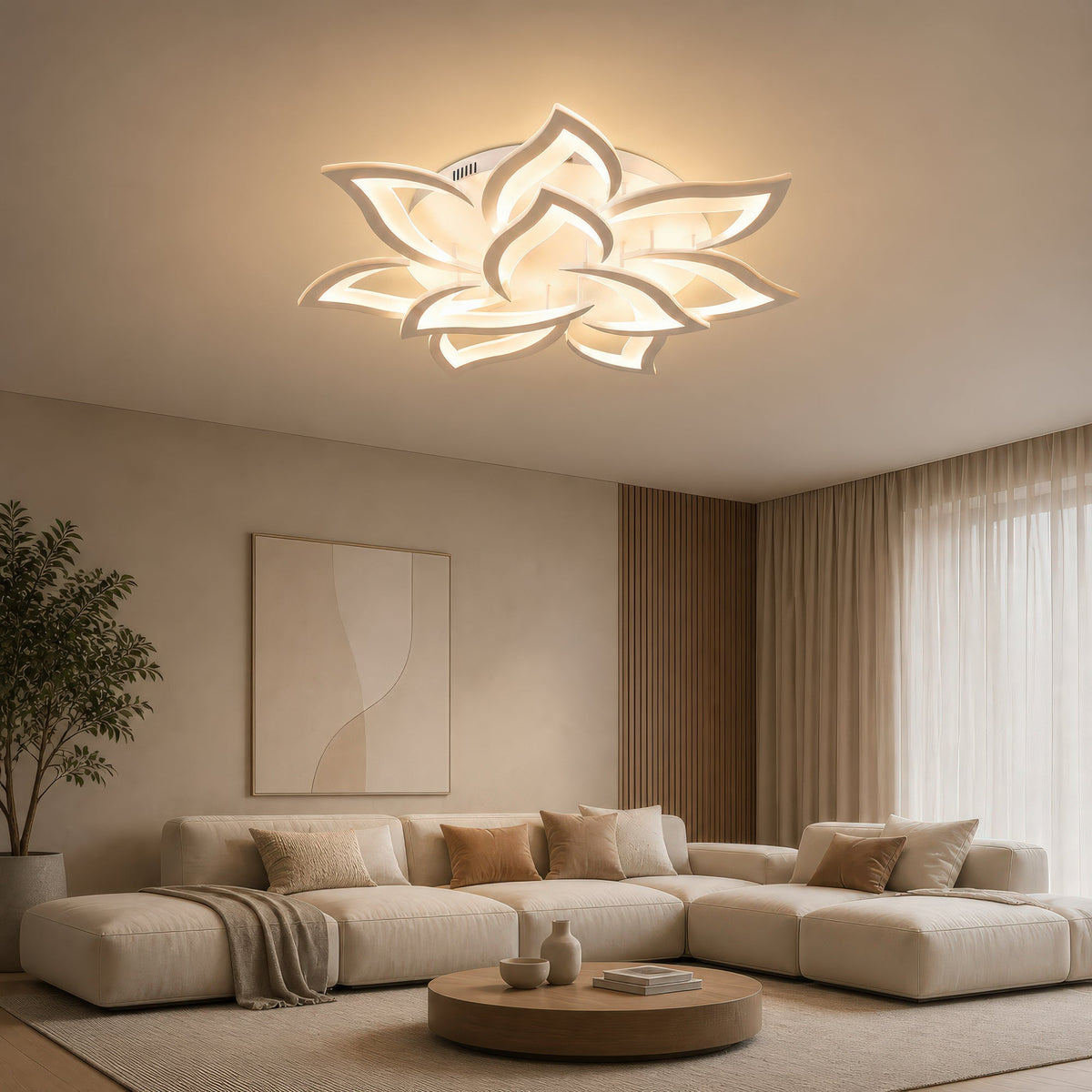 LED Chandelier with Remote Control LOTUS 91W, 9 Petals, Cool/Warm/Neutral Light, Dimmable, White, imaginea 11