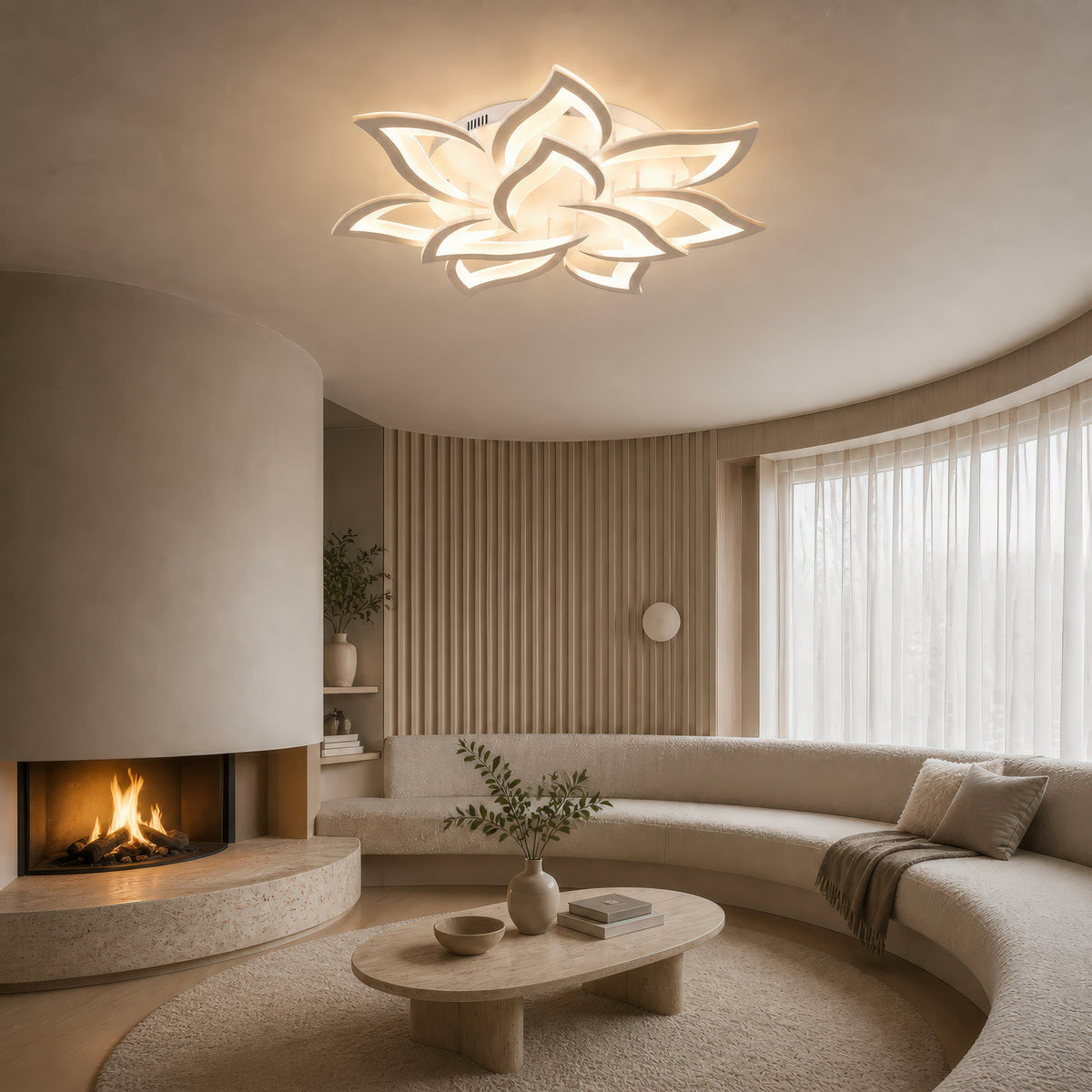 LED Chandelier with Remote Control LOTUS 91W, 9 Petals, Cool/Warm/Neutral Light, Dimmable, White, imaginea 12