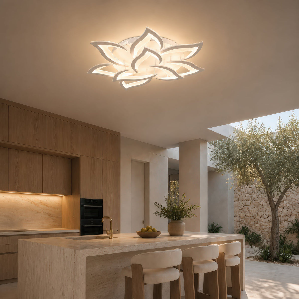 LED Chandelier with Remote Control LOTUS 91W, 9 Petals, Cool/Warm/Neutral Light, Dimmable, White, imaginea 13