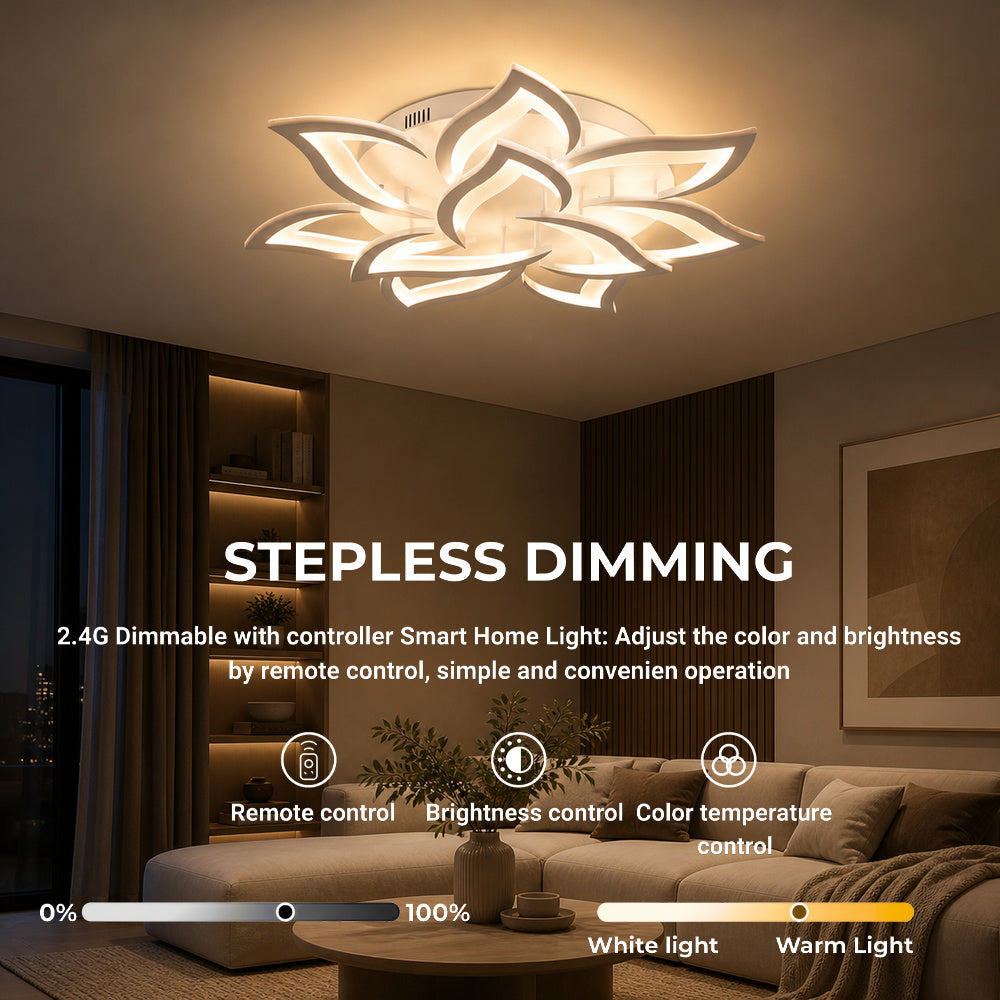 LED Chandelier with Remote Control LOTUS 91W, 9 Petals, Cool/Warm/Neutral Light, Dimmable, White, imaginea 4