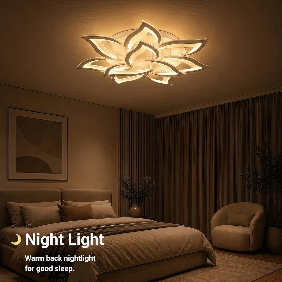 LED Chandelier with Remote Control LOTUS 91W, 9 Petals, Cool/Warm/Neutral Light, Dimmable, White, imaginea 6