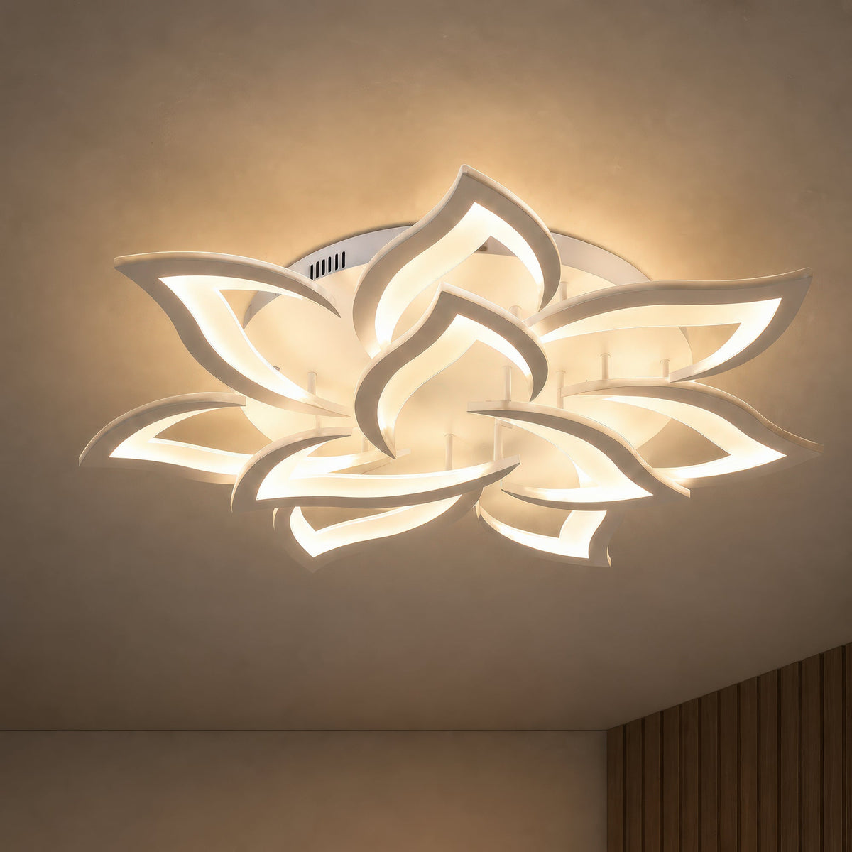 LED Chandelier with Remote Control LOTUS 91W, 9 Petals, Cool/Warm/Neutral Light, Dimmable, White, imaginea 2