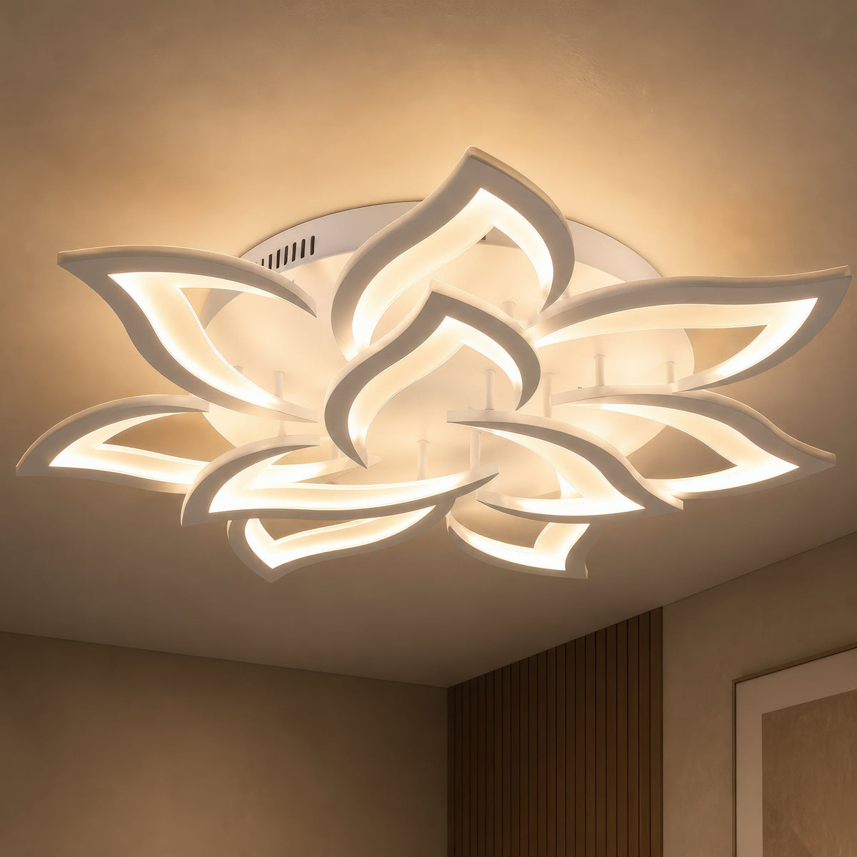 LED Chandelier with Remote Control LOTUS 91W, 9 Petals, Cool/Warm/Neutral Light, Dimmable, White, imaginea 8