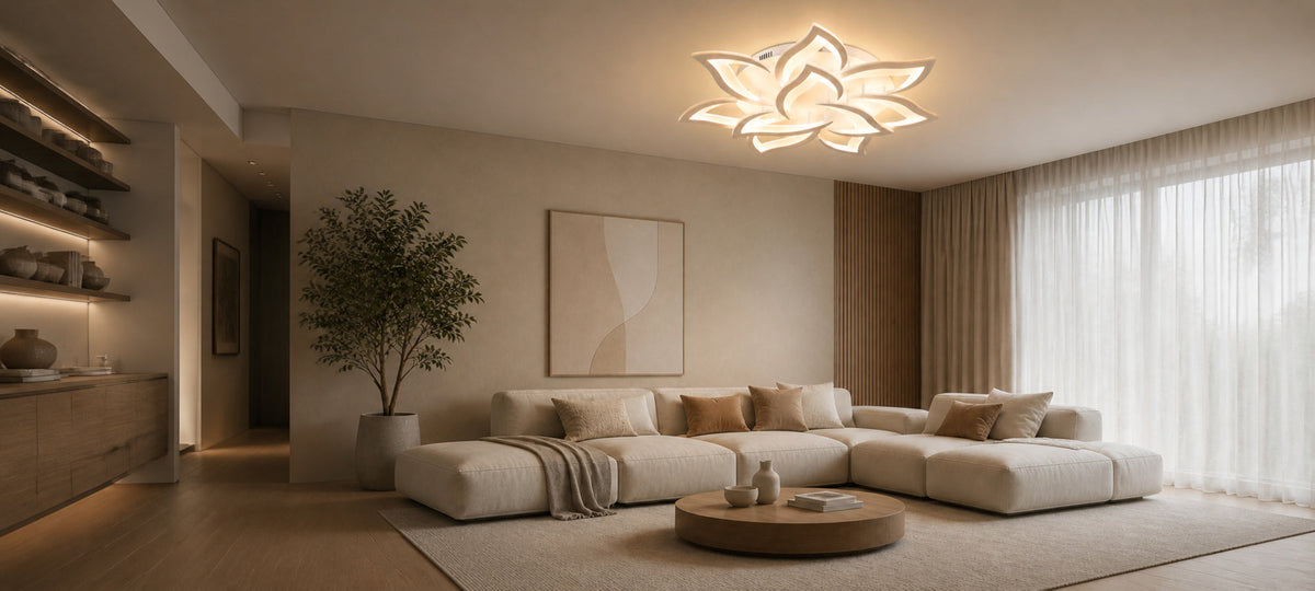 LED Chandelier with Remote Control LOTUS 91W, 9 Petals, Cool/Warm/Neutral Light, Dimmable, White, imaginea 14
