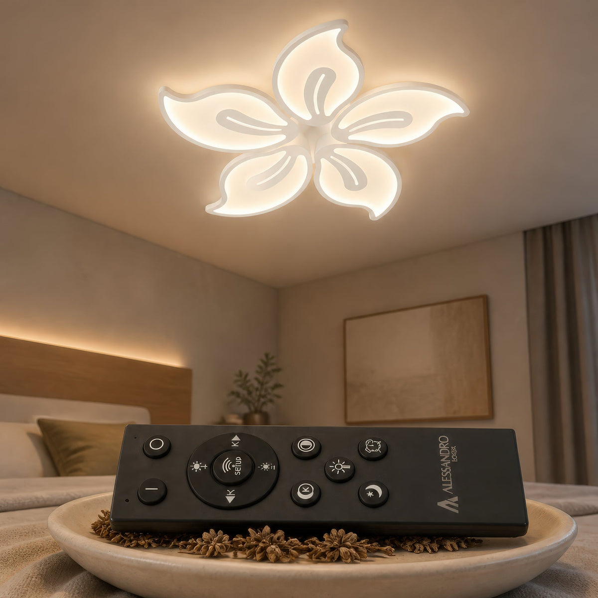 Lustra LED cu telecomanda JASMINE 73W, 5 Petale, lumina Rece/Calda/Neutra, Dimabila, Alb, imaginea 3