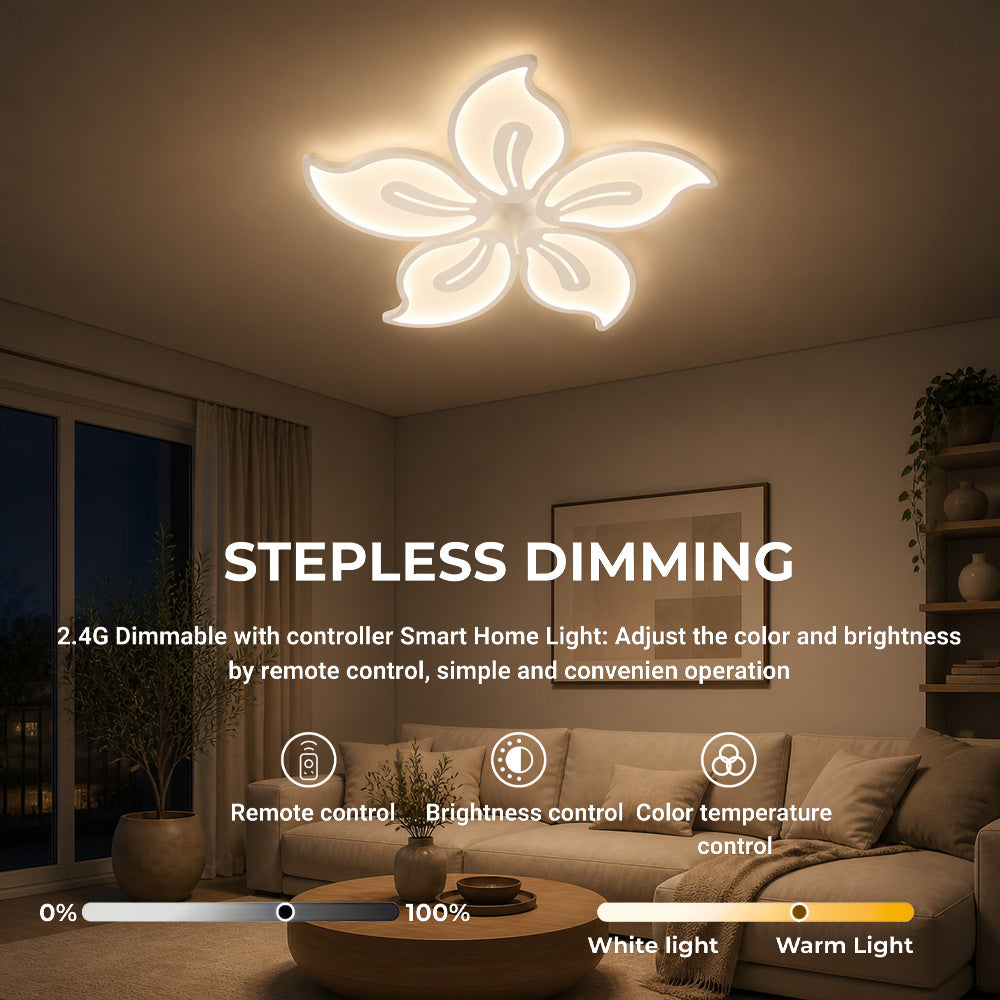 Lustra LED cu telecomanda JASMINE 73W, 5 Petale, lumina Rece/Calda/Neutra, Dimabila, Alb, imaginea 4
