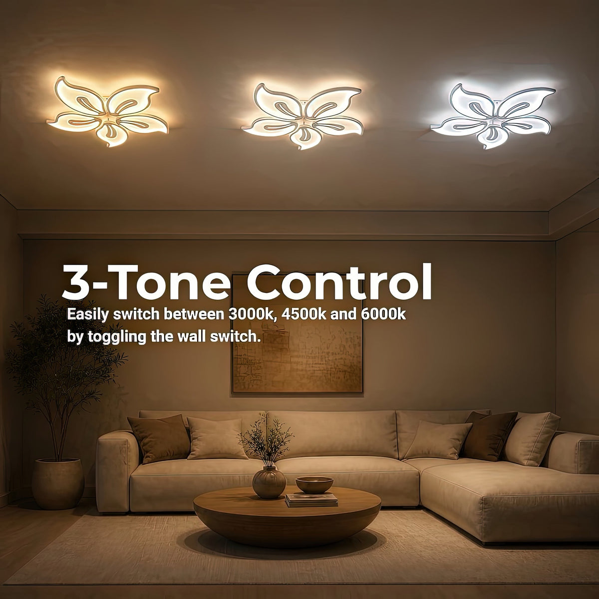 Lustra LED cu telecomanda JASMINE 73W, 5 Petale, lumina Rece/Calda/Neutra, Dimabila, Alb, imaginea 5