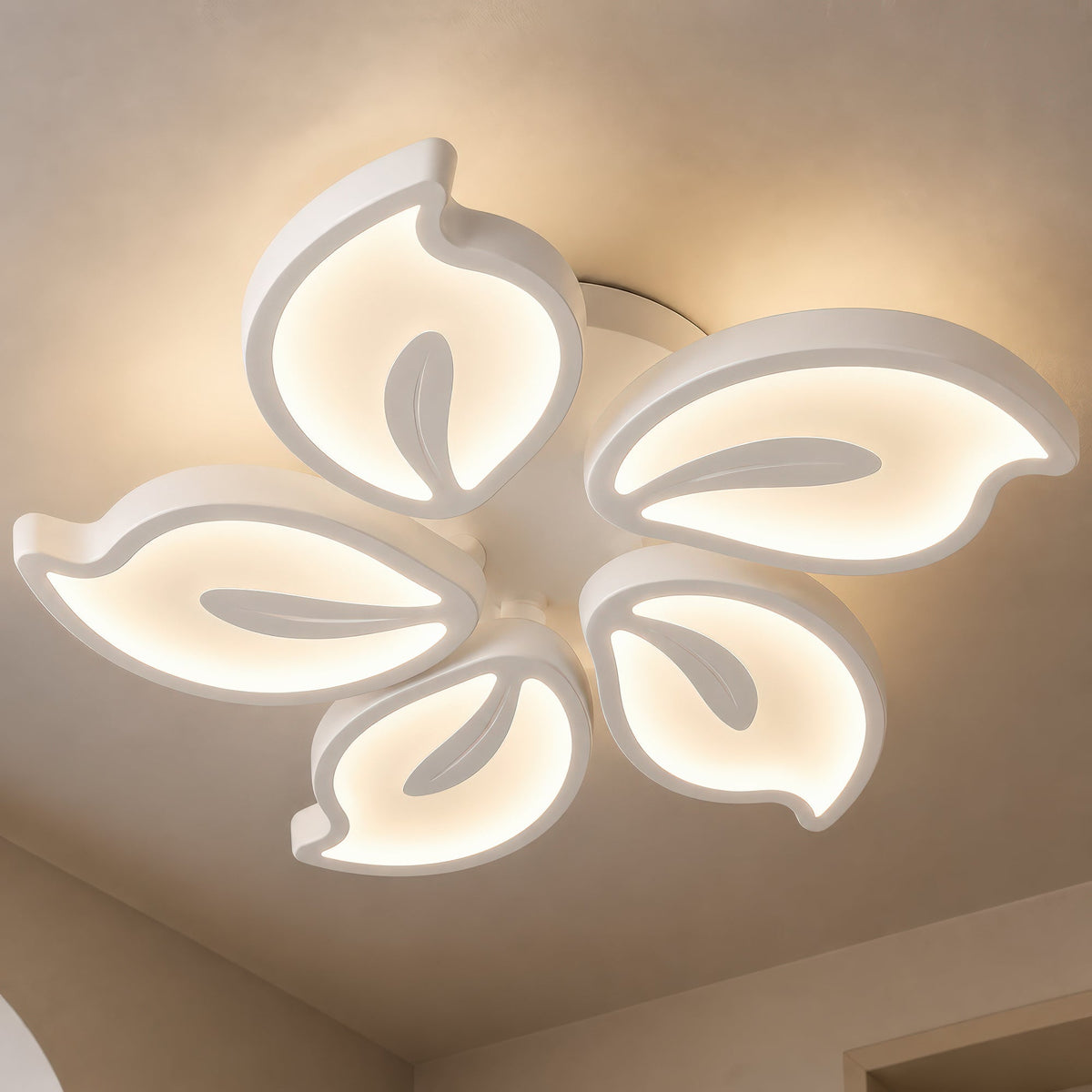 Lustra LED cu telecomanda JASMINE 73W, 5 Petale, lumina Rece/Calda/Neutra, Dimabila, Alb, imaginea 2