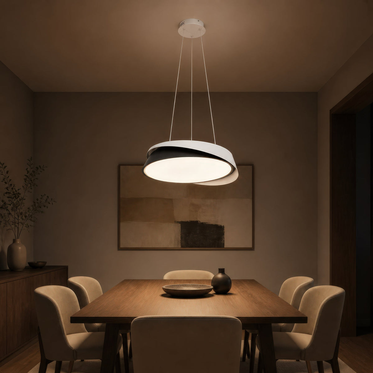 Lustra LED cu telecomanda SCHECTE, 3000K/4000K/6000K, 96W, Metal și Plastic, Alba+Neagra