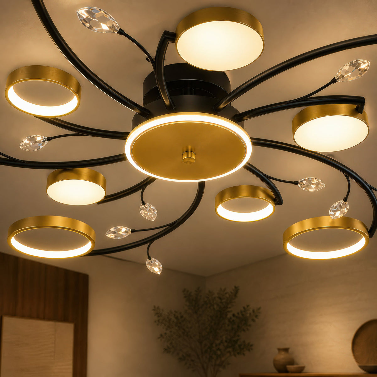 LED luster s diaľkovým ovládačom KARINA, 68 W, 10 svetelných zdrojov, teplé/chladné/neuterálne svetlo, stm dimovateľný, zlatý, imaginea 2