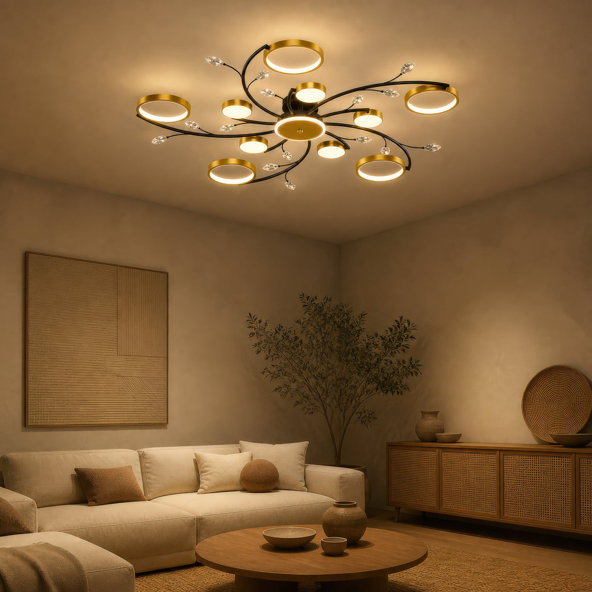 LED luster s diaľkovým ovládačom KARINA, 68 W, 10 svetelných zdrojov, teplé/chladné/neuterálne svetlo, stm dimovateľný, zlatý, imaginea 8