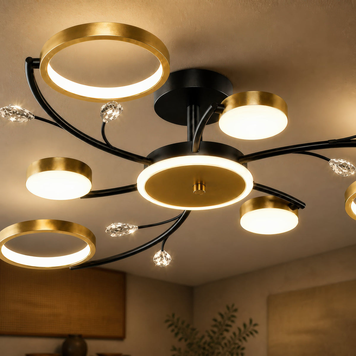LED luster s diaľkovým ovládačom KARINA, 26 W, 6 svetelných zdrojov, teplé/chladné/neuterálne svetlo, stm raveľný, zlatý, imaginea 2