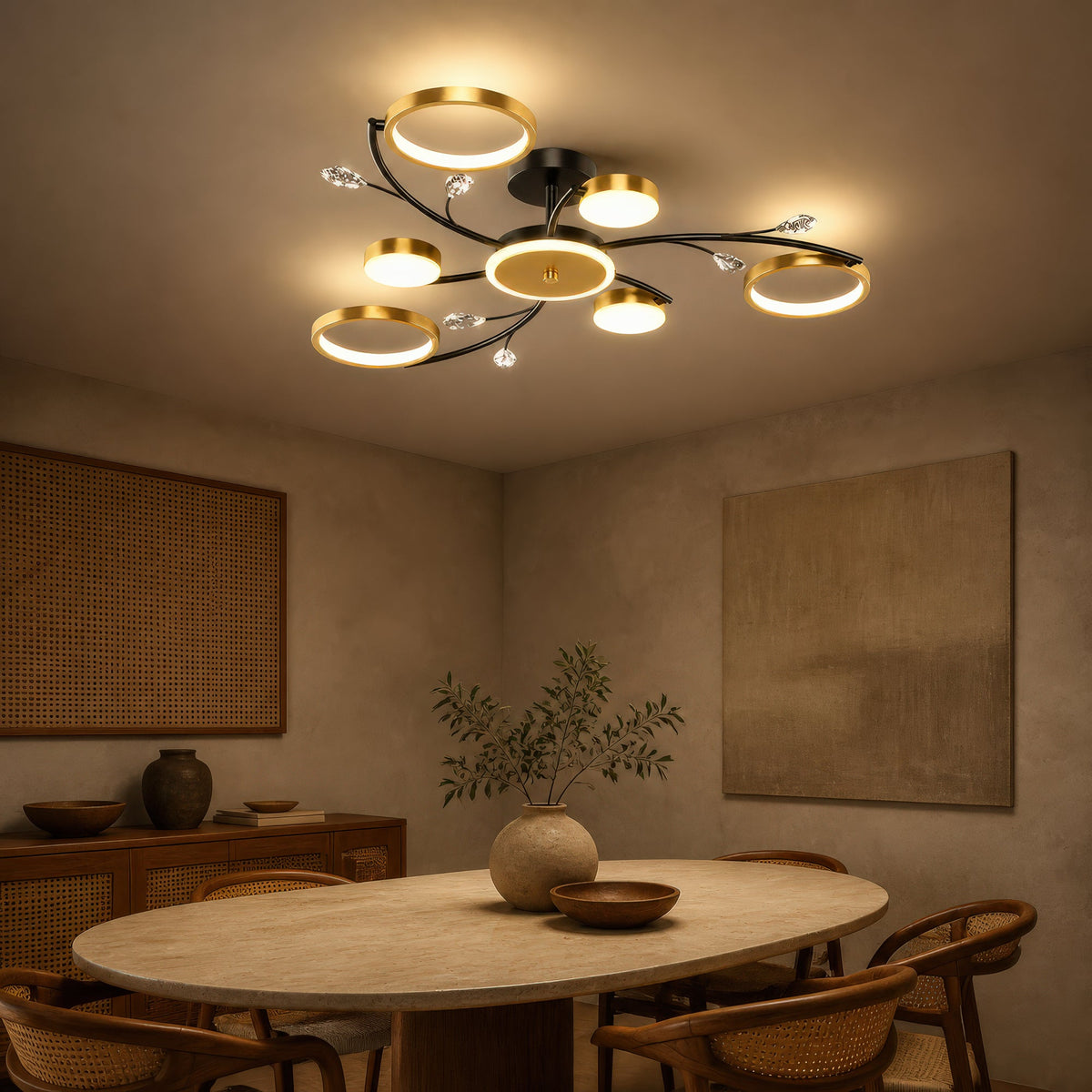 LED luster s diaľkovým ovládačom KARINA, 26 W, 6 svetelných zdrojov, teplé/chladné/neuterálne svetlo, stm raveľný, zlatý, imaginea 10