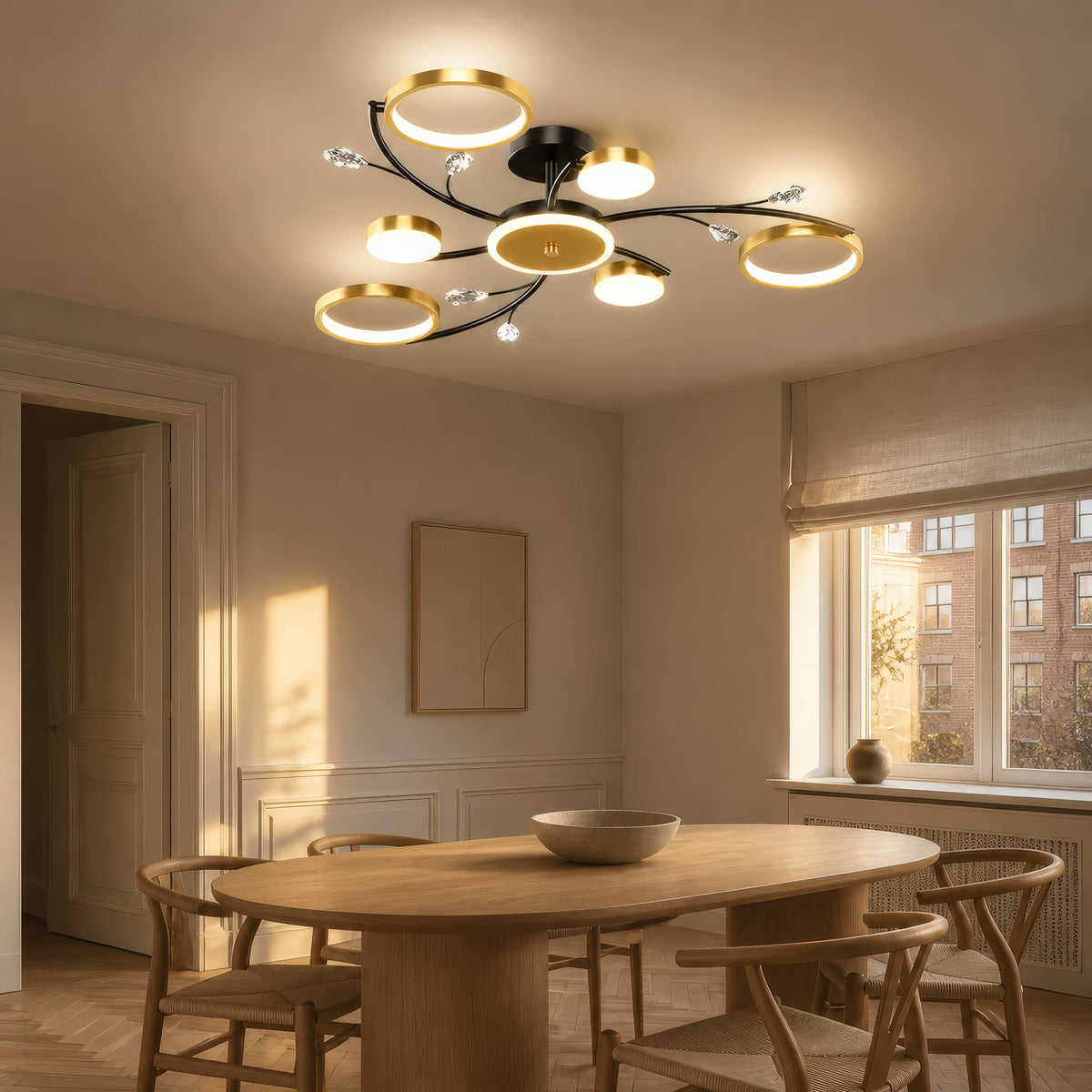 LED luster s diaľkovým ovládačom KARINA, 26 W, 6 svetelných zdrojov, teplé/chladné/neuterálne svetlo, stm raveľný, zlatý, imaginea 11