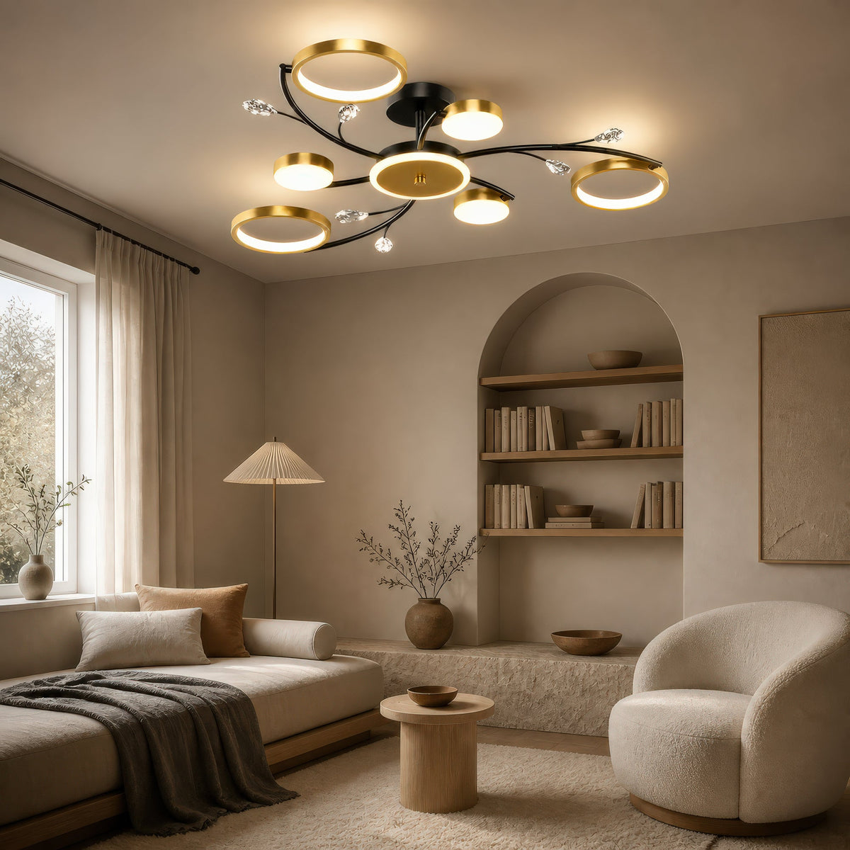 LED luster s diaľkovým ovládačom KARINA, 26 W, 6 svetelných zdrojov, teplé/chladné/neuterálne svetlo, stm raveľný, zlatý, imaginea 12