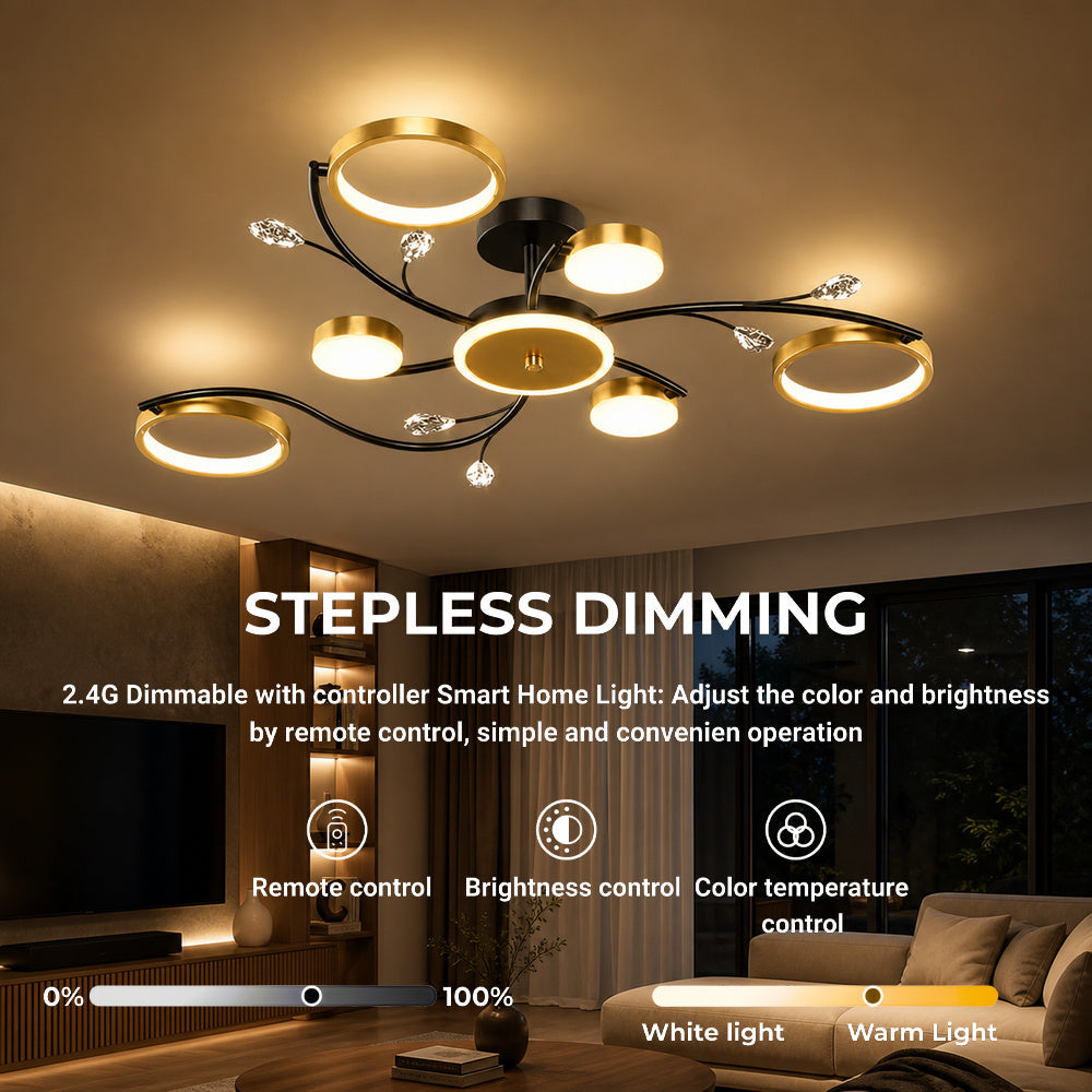 LED luster s diaľkovým ovládačom KARINA, 26 W, 6 svetelných zdrojov, teplé/chladné/neuterálne svetlo, stm raveľný, zlatý, imaginea 4