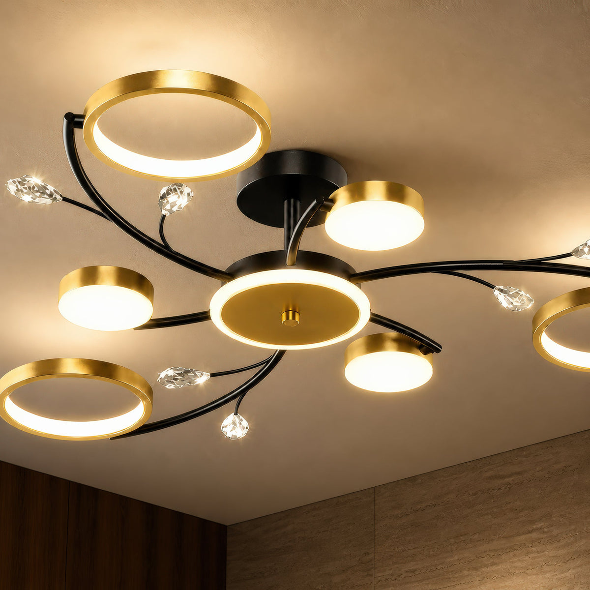 LED luster s diaľkovým ovládačom KARINA, 26 W, 6 svetelných zdrojov, teplé/chladné/neuterálne svetlo, stm raveľný, zlatý, imaginea 8