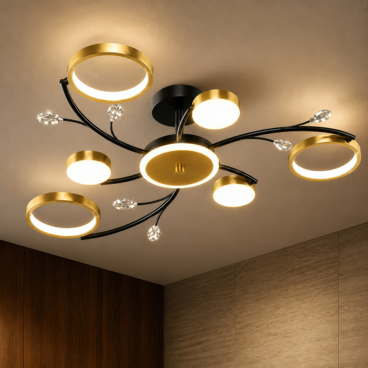 LED luster s diaľkovým ovládačom KARINA, 26 W, 6 svetelných zdrojov, teplé/chladné/neuterálne svetlo, stm raveľný, zlatý, imaginea 9