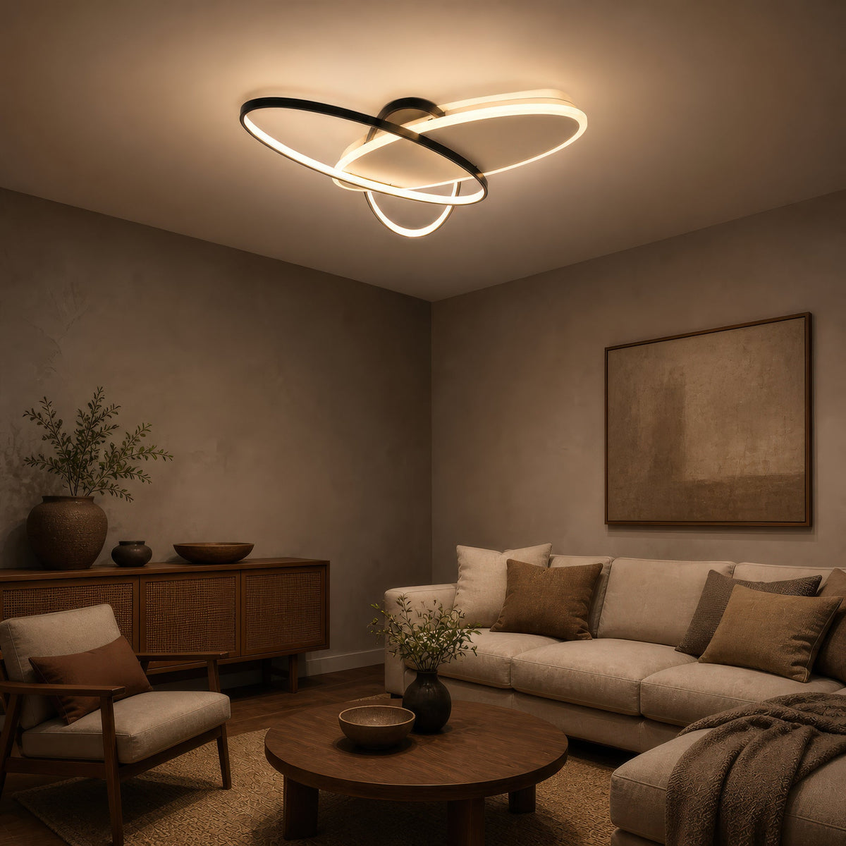 LED luster s diaľkovým ovládačom LIGURIA 77W, 3 ovály, studené/teplé/neuterálne svetlo, stmívateľný, čierny biela, imaginea 5